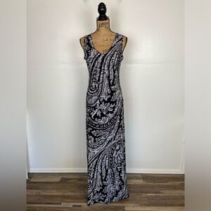 Cache Paisley Maxi Dress Size M Black & White V-Neck Sleeveless Soft Kit
